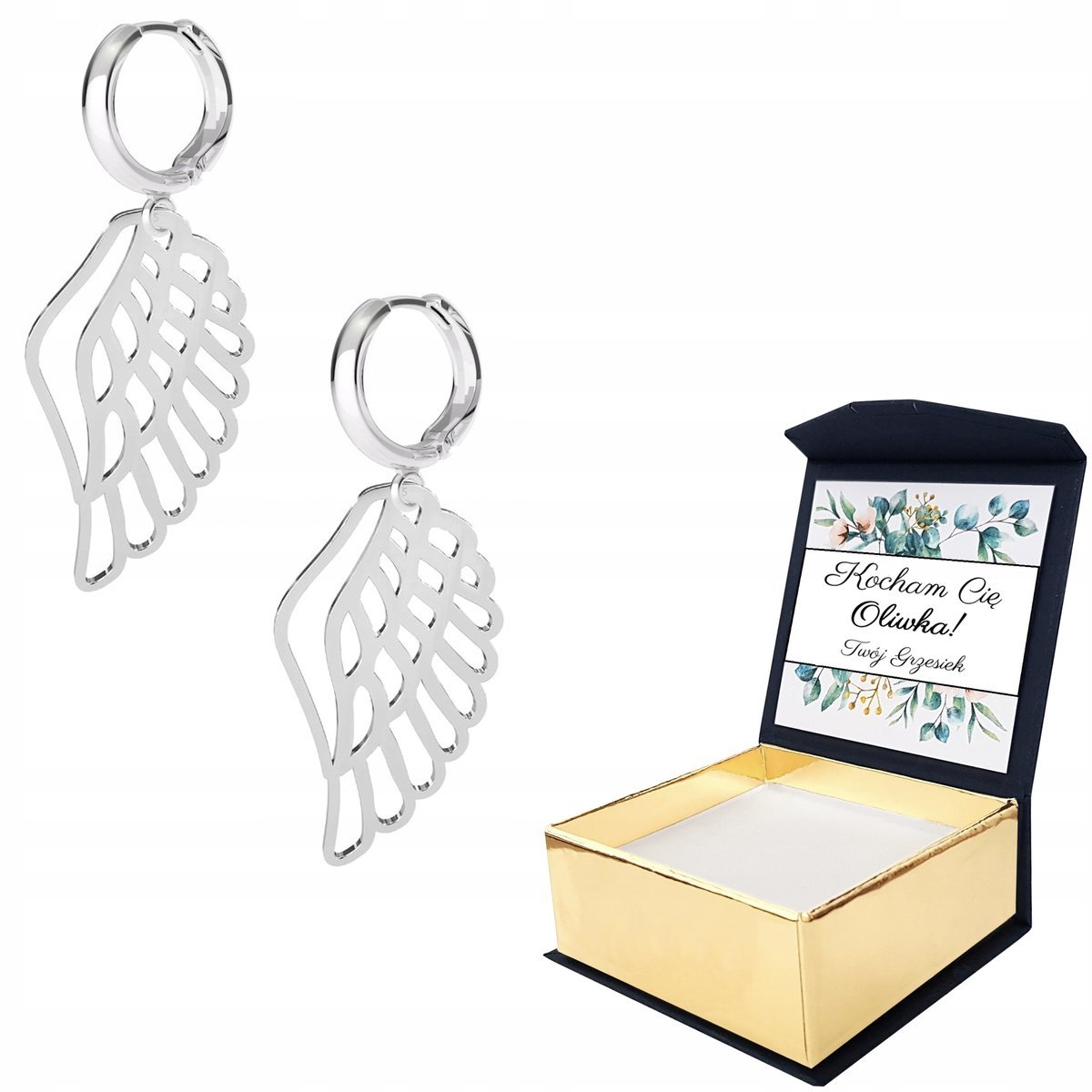 Kolczyki srebrne Skrzydło Anioła 925 WŁASNY NADRUK