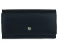 Portfele - Skórzany średni portfel damski Stefania Czarny Klapka Kieszeń na monety na zamek - miniaturka - grafika 1