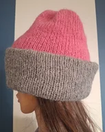 Czapki damskie - Czapka Fluffy podwójna dwustronna szaro różowa - miniaturka - grafika 1