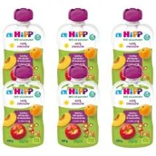 Desery dla dzieci - Hipp Mus owocowy po 6. miesiącu jabłka-mirabelki-brzoskwinie zestaw 6 x 100 g Bio - miniaturka - grafika 1
