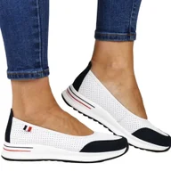 Półbuty damskie - BALERINY SKÓRZANE SPORTOWE PÓŁBUTY FILIPPO 6134 BIAŁO GRANATOWE - miniaturka - grafika 1