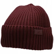 Czapki męskie - 4F Beanie męska czapka zimowa czapka zimowa czapka z dzianiny ciepła czapka sportowa wino czerwone - miniaturka - grafika 1