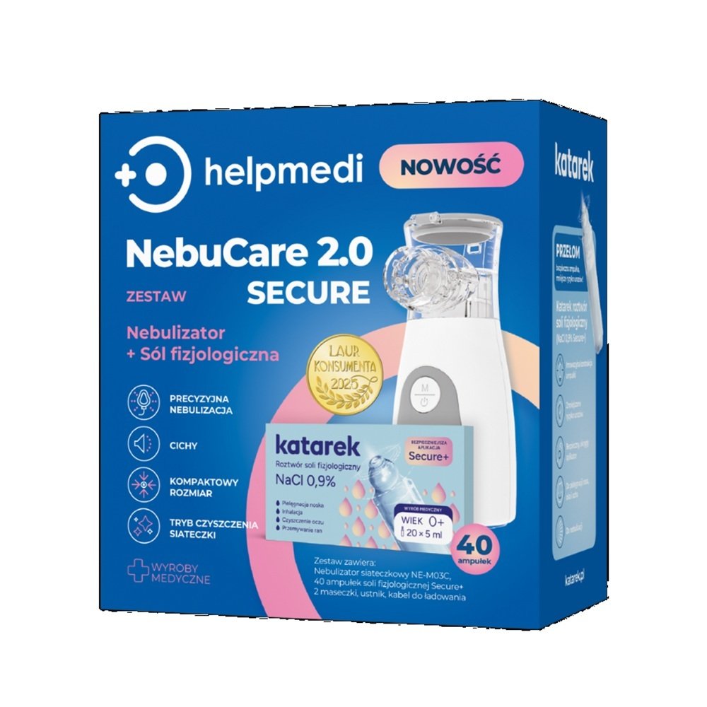 HelpMedi Katarek Nebucare 2.0 Secure Zestaw Nebulizator + Sól fizjologiczna