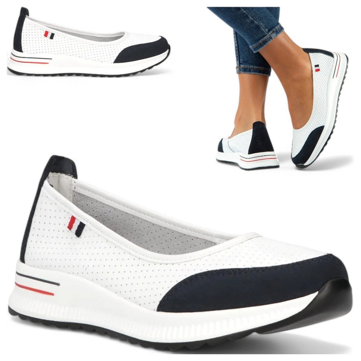 Baleriny Damskie SKÓRZANE FILIPPO Wygodne Białe sportowe Półbuty Wsuwane 38