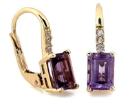 Kolczyki - Kolczyki złote 585 angielskie z prostokątnym ametystem 2.65g - miniaturka - grafika 1