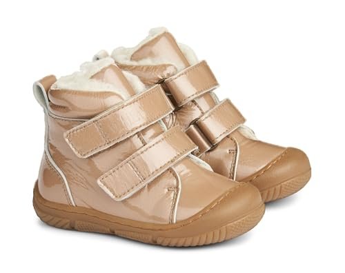 Wheat Buty dziecięce z lakierowanej skóry, buty do nauki chodzenia Snugga wełna niemowlęta małe dzieci rozmiary unisex chłopcy i dziewczęta 100% skóra patentowa, 9011 beżowy, 20 EU