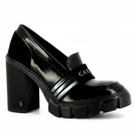 Mokasyny damskie - Czarne mokasyny na obcasie CARINII - Carinii - miniaturka - grafika 1