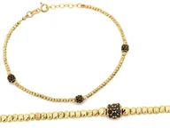 Bransoletki - Elegancka złota bransoletka 585 z błyszczących kulek i czarnych cyrkonii 19cm 14k s - miniaturka - grafika 1