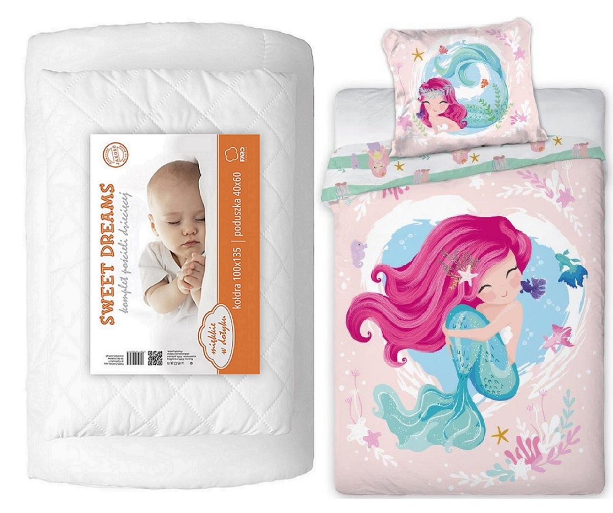 Komplet do łóżeczka kołdra pościel podusia 100x135 syrenka