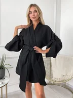 Szlafroki damskie - Muślinowy szlafrok damski - Czarny - miniaturka - grafika 1