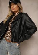 Kurtki damskie - Czarna Taliowana Kurtka Ramoneska o Krótkim Fasonie Isolina - miniaturka - grafika 1