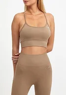 Biustonosze - Drop of Mindfulness Maya Biustonosz sportowy bezszwowy ciemnopolski brązowy z regulowanymi ramiączkami damski, chowane wstawki Top sportowy, biustonosz treningowy Beiga wyściełany, XS-XL - miniaturka - grafika 1