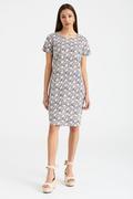 Sukienki - Lniana sukienka z krótkim rękawem, geometryczny nadruk - Greenpoint - miniaturka - grafika 1