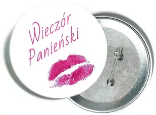 Przypinka biała z różowym napisem i ustami na Wieczór Panieński - Wieczór panieński i kawalerski - miniaturka - grafika 1