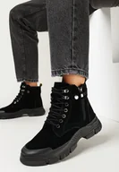 Botki damskie - Czarne Traperki na Grubej Podeszwie Beanika - miniaturka - grafika 1