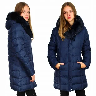 KURTKA Pikowana ZIMOWA Płaszczyk FUTERKO Kaptur OCIEPLANA 152 - Płaszcze damskie - miniaturka - grafika 1
