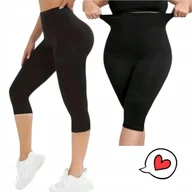 Legginsy - BAWEŁNIANE LEGINSY 3/4 rybaczki klasyczne czarne gładkie 52 54 6XL 7XL 702D - miniaturka - grafika 1