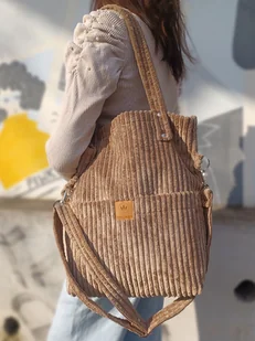 Sztruksowa torebka z kieszeniami Mocha Mousse - Torebki damskie - miniaturka - grafika 1