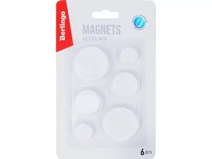 Magnesy do tablic okrągłe Berlingo ULTRA MOCNE 6 sztuk białe - Magnesy - miniaturka - grafika 1