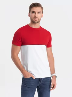 Koszulki męskie - T-shirt męski bawełniany dwukolorowy - czerwono-biały V6 S1619 - grafika 1