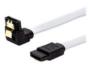 Wtyczki i adaptery - SAVIO GAK-03 SATA III 30cm cable white braided angled golden catch - miniaturka - grafika 1