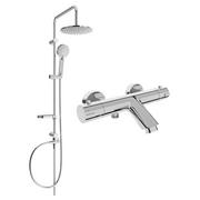 Panele prysznicowe - Mexen Carl zestaw wannowo-prysznicowy z deszczownicą i baterią wannową termostatyczną Kai, chrom - miniaturka - grafika 1