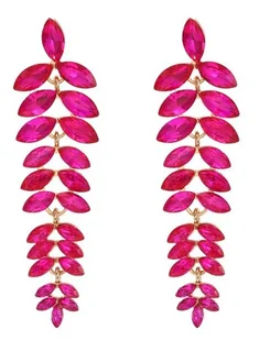 Kolczyki złote fuksja różowe z listkami GLAMOUR szykowny dodatek na wesele - Kolczyki - miniaturka - grafika 1