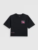 Koszulki dla dziewczynek - 4F T-shirt loose z nadrukiem dziewczęcy - czarny 158/164 (12-14 lat) - miniaturka - grafika 1