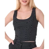 Bluzki damskie - Bluzka damska Guess Eleni Top czarna krótka wzorzysta-S - miniaturka - grafika 1