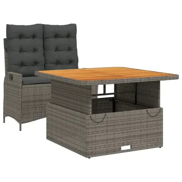 Zestaw mebli ogrodowych szary, rattan PE, stół 110x110x40/71 cm, ławka 1