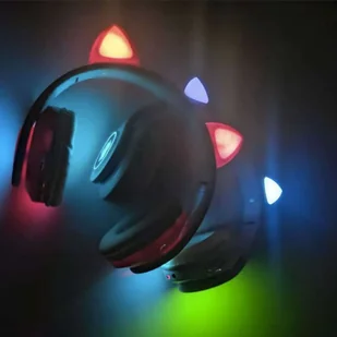 Alogy Słuchawki bezprzewodowe nauszne LED RGB Bluetooth 5.0 FM MP3 radio Kocie uszy świecące Czarne - Słuchawki - miniaturka - grafika 9