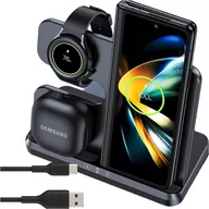 Kable USB - Ładowarka Bezprzewodowa Indukcyjna 3w1 Qi 3.0 Szybka do Samsung S22 S23 S24 Galaxy Watch Buds Stacja czarna - miniaturka - grafika 1