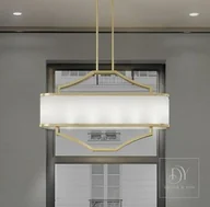 Lampy sufitowe - LAMPA WISZĄCA GERDO OVALE OLD GOLD złota oprawa biały klosz styl glamour - miniaturka - grafika 1