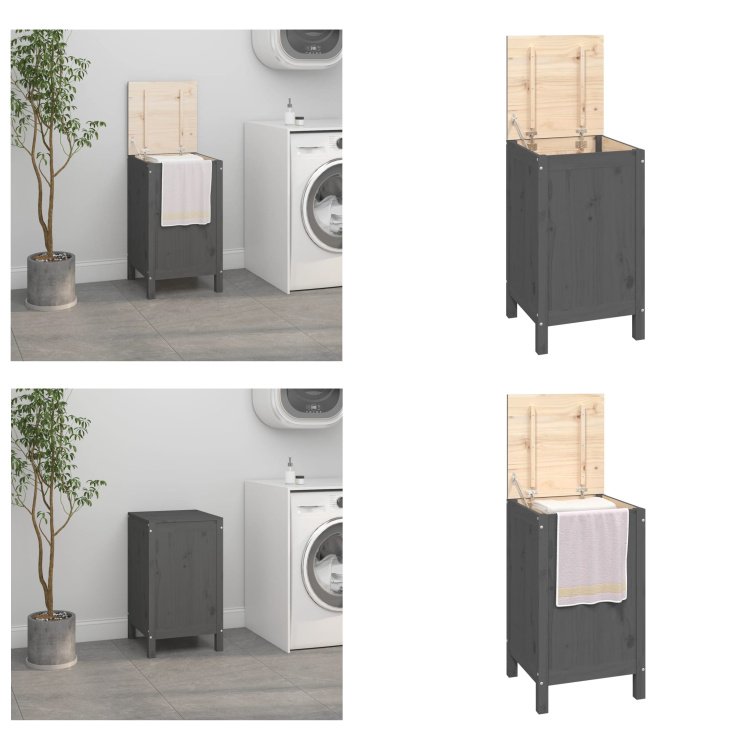 vidaXL Skrzynia na pranie szara 44x44x76 cm lite drewno sosnowe - Skrzynia na pranie - Skrzynia na pranie - Skrzynia na pranie - Kosz na pranie