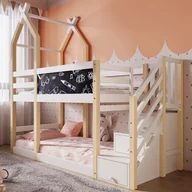 Łóżka dla dzieci i młodzieży - Łóżko piętrowe kabinowe 90x200cm ze schodkami do przechowywania i tablicą - stelaż listwowy - białe - miniaturka - grafika 1