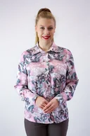Bluzki damskie - Elegancka koszula w kwiaty Miko Różowo-beżowa 42 - miniaturka - grafika 1