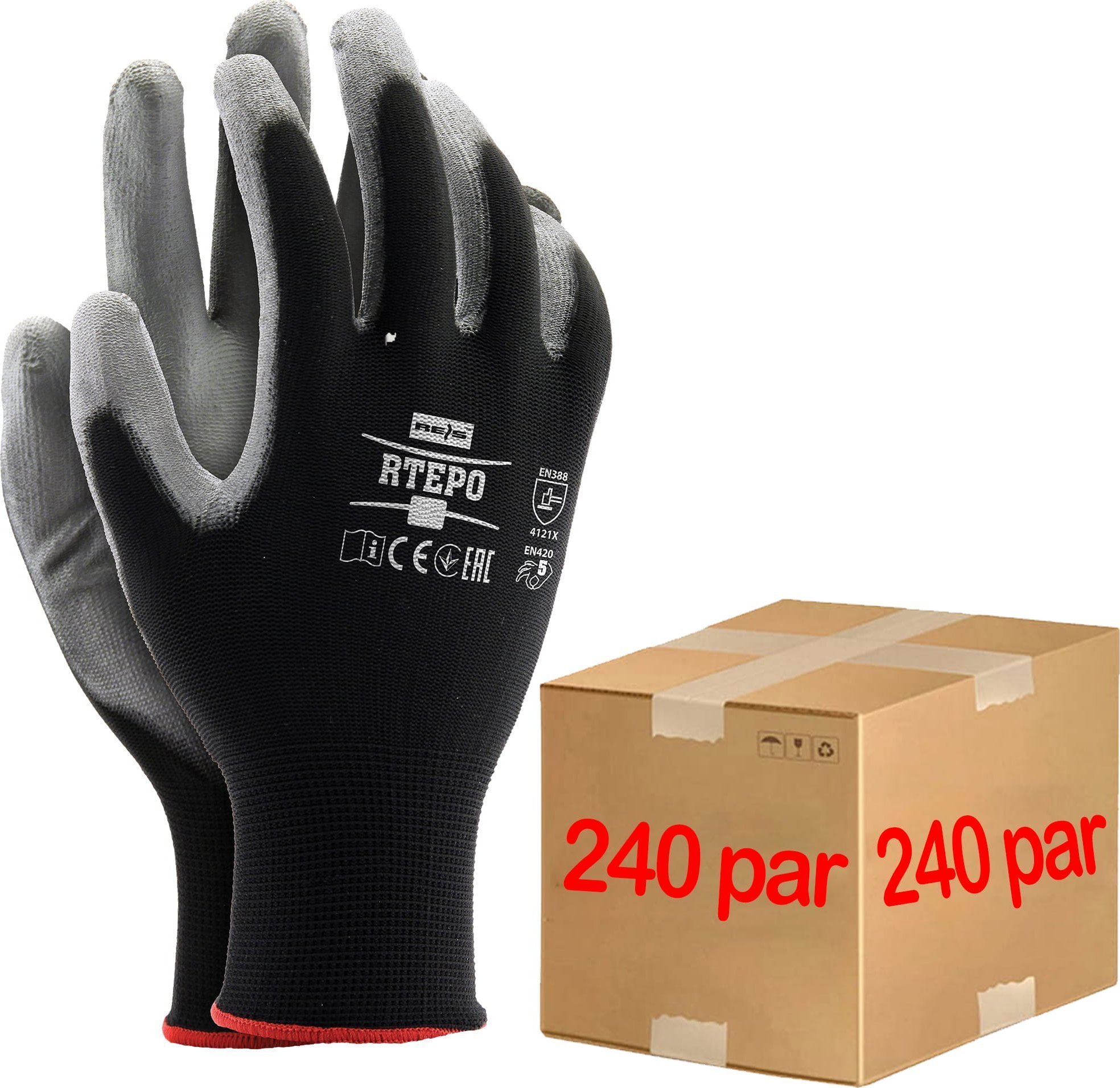 Reis Rękawice robocze / czarno-szare / RTEPO_BS - 240 Par 10 - XL