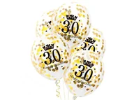 Urodziny dla dorosłych - Balony Przezroczyste Ze Złotym Konfetti Na Trzydziestkę - 30 Cm - 5 Szt - miniaturka - grafika 1