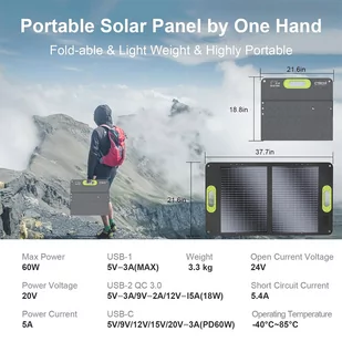 Składany panel słoneczny 60W CTECHi SP-60 - Panele fotowoltaiczne - miniaturka - grafika 2