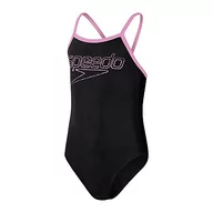 Stroje kąpielowe - Speedo Girl's Boom Logo Thinstrap Muscleback czarny/różowy strój kąpielowy/kostium kąpielowy, Czarny/różowy Taffy, 16 lat - miniaturka - grafika 1