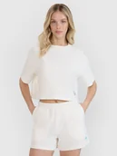 Koszulki i topy damskie - 4F T-shirt crop top z waflowej dzianiny damski - biały L - miniaturka - grafika 1