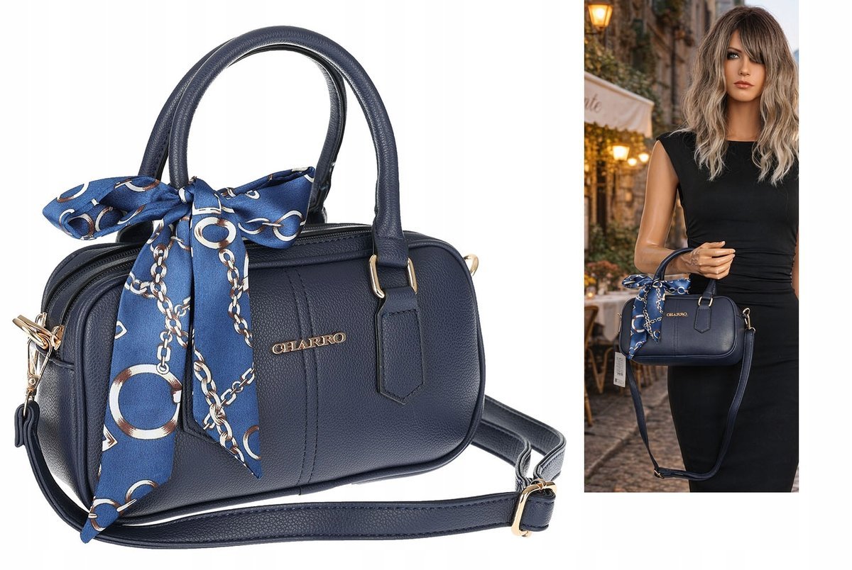Torebka damska CHARRO pojemna Listonoszka kuferek CH662179 Granatowa