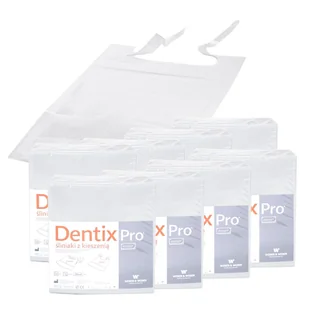 Śliniak dentystyczny z kieszonką 39cm x 48cm biały podfoliowany 54g DentixPro 400szt - Sprzęt i akcesoria stomatologiczne - miniaturka - grafika 1
