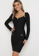 Sukienki - Czarna Sukienka Dopasowana z Perłami i Długim Rękawem Juhisa - miniaturka - grafika 1