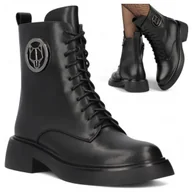 Botki damskie - Botki Damskie SKÓRZANE FILIPPO Jesienne Trapery Glany z zamkiem Czarne za kostkę Modne 37 - miniaturka - grafika 1