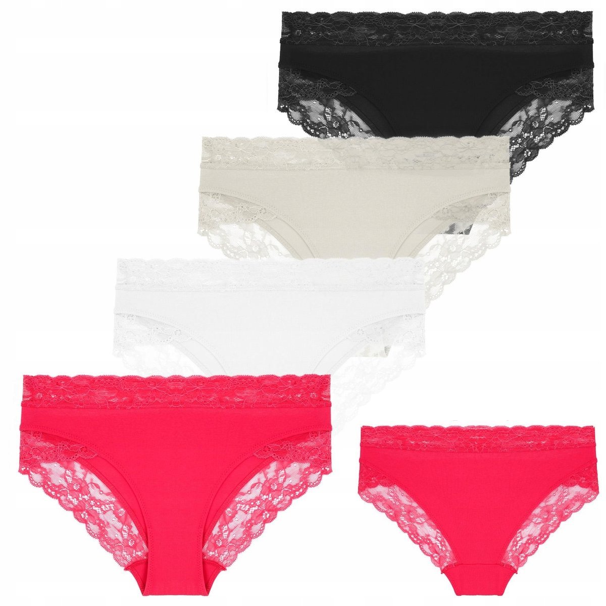 4X Figi Majtki Damskie Wykończone Koronką Bikini Bawełniane Moraj L