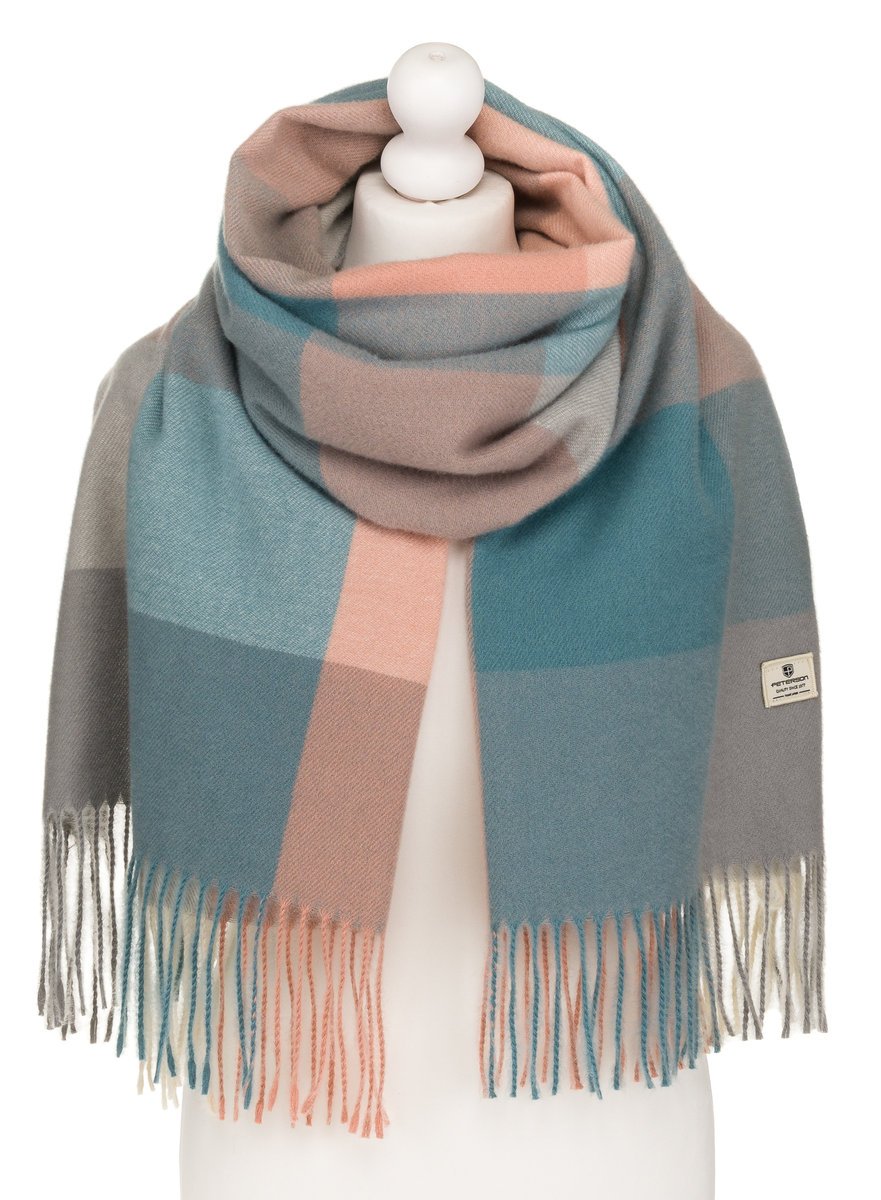 Szalik damski duży dwustronny w kratę zielony ciepły szal jesień zima PETERSON frędzle elegancki prezent