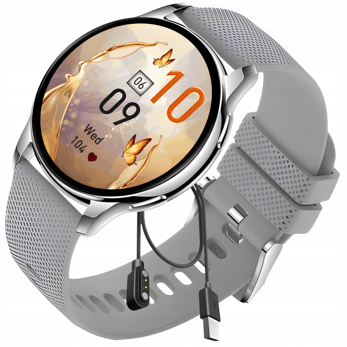 SMARTWATCH DAMSKI ZEGAREK MENU PL AMOLED OKRAGLY SREBRNY ROZMOWY BLUETOOTH