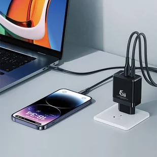 USAMS Ład. siec. 1xUSB-C+1xUSB 45W (only head) GaN PD3.0 +QC3.0 Fast Charging biały/white CC178TC02 (US-CC178) - Ładowarki do telefonów - miniaturka - grafika 3