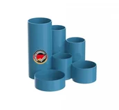 Pojemniki biurowe - MAUL Pojemnik na długopisy MAULtubo, uchwyt na długopisy o wysokim połysku, z 6 pojemnikami, stabilny, Made in Germany, Ø ok. 15 cm, wysokość 12,5 cm, kolor niebieski Atlantic Blue - miniaturka - grafika 1